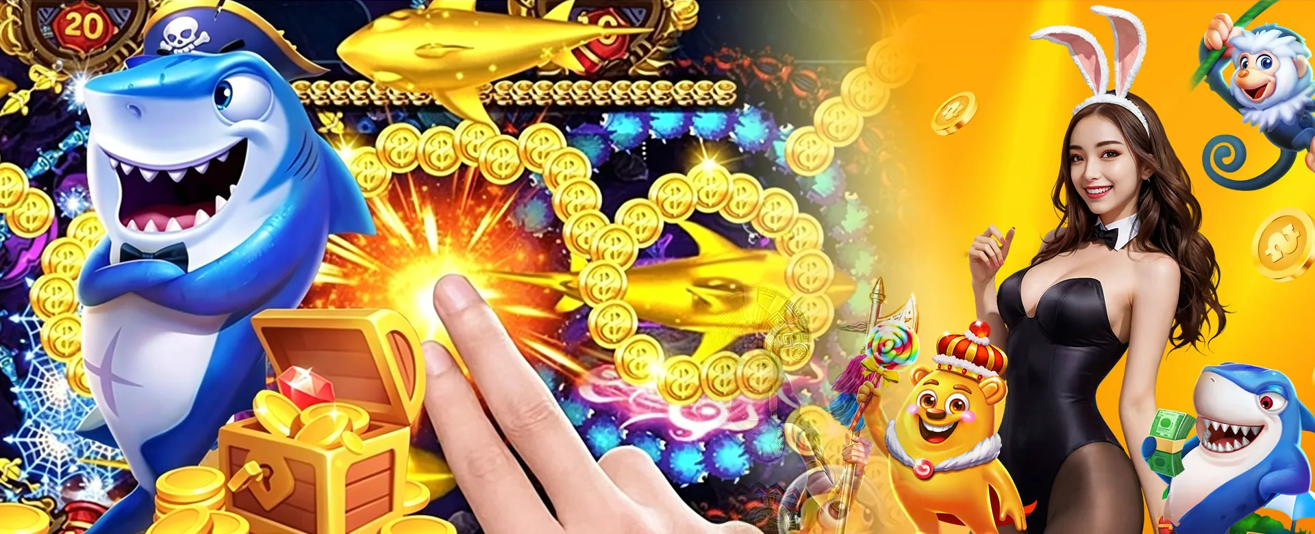 Super FAQ Banner with customer support and online casino elements